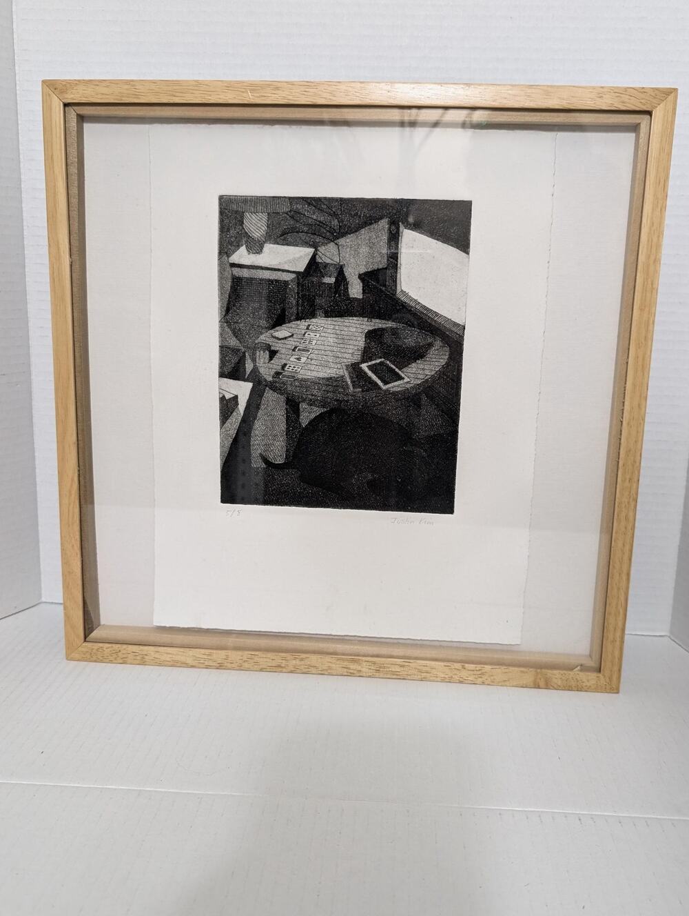 Justin Kim Limited Edition Aquatint Etching Print 5/8 Framed Modernist